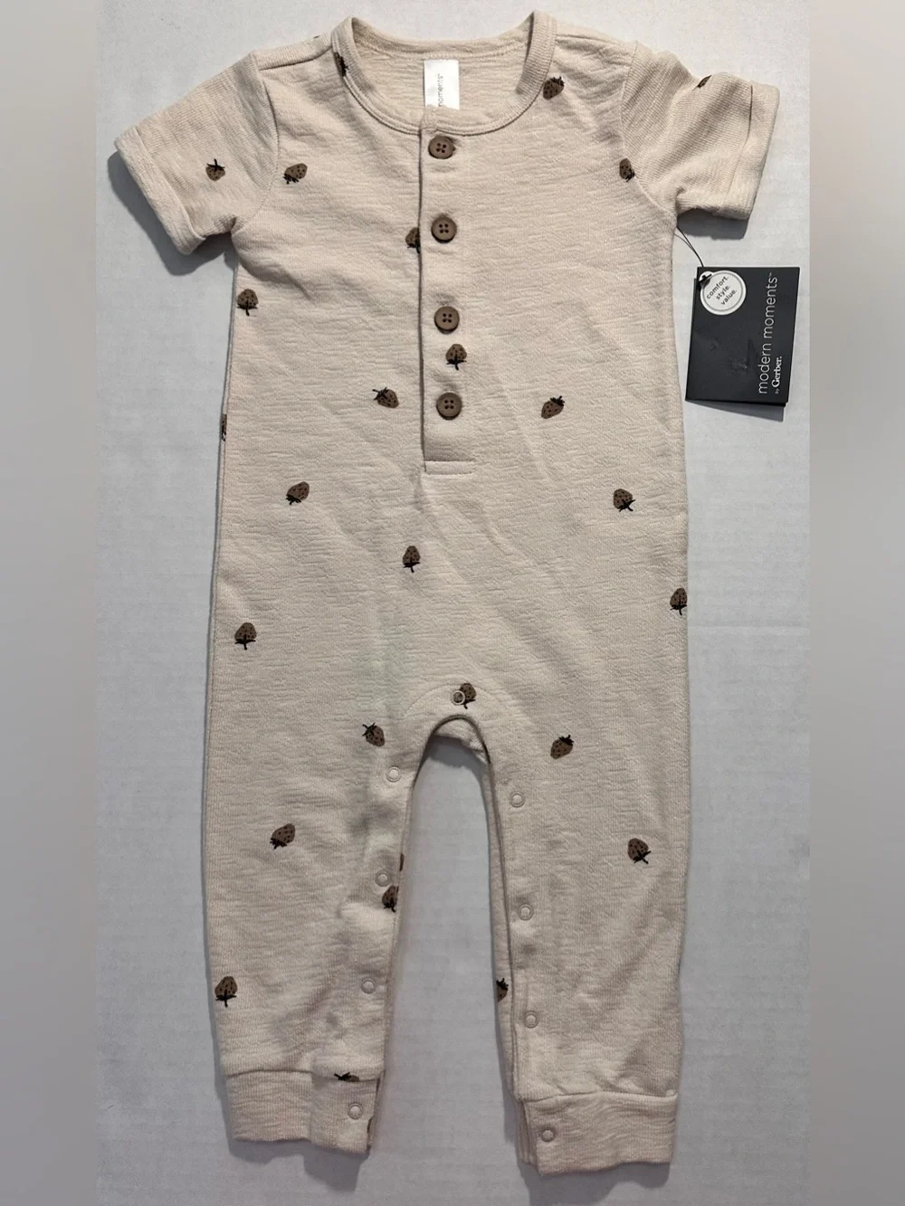 Modern Moments by Gerber Baby Unisex Short Sleeve Henley Romper, Size 12 Months